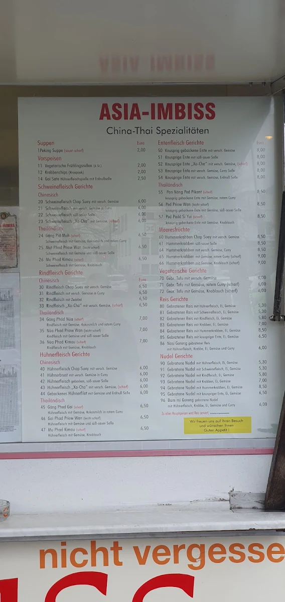 Speisekarte, Asia Imbiss