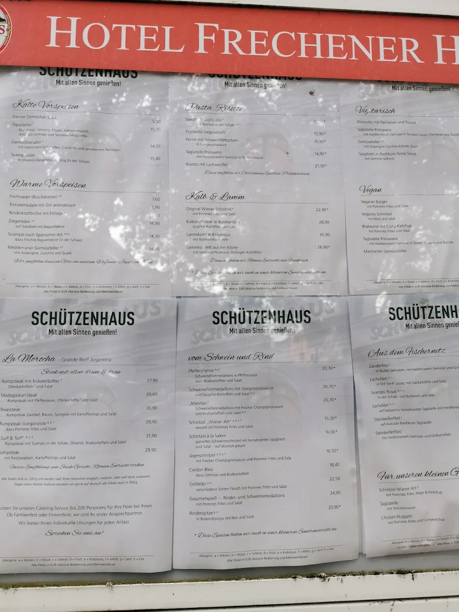 Speisekarte, Restaurant Schützenhaus Frechen