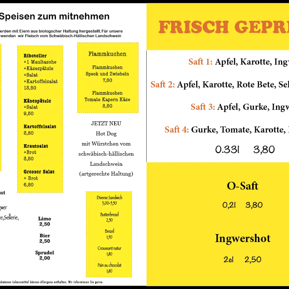 Speisekarte, Cafe Ribo