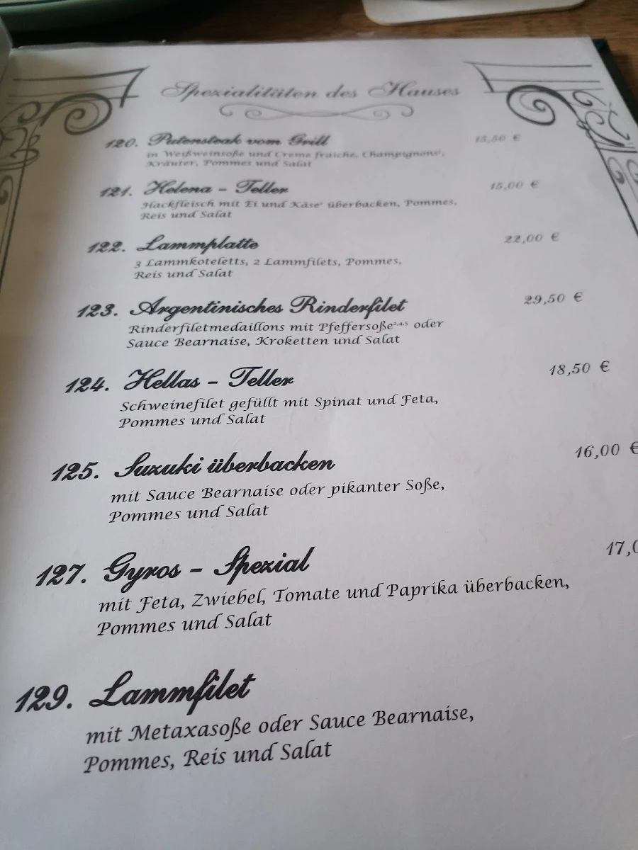 Speisekarte, Restaurant Taverna Mykonos