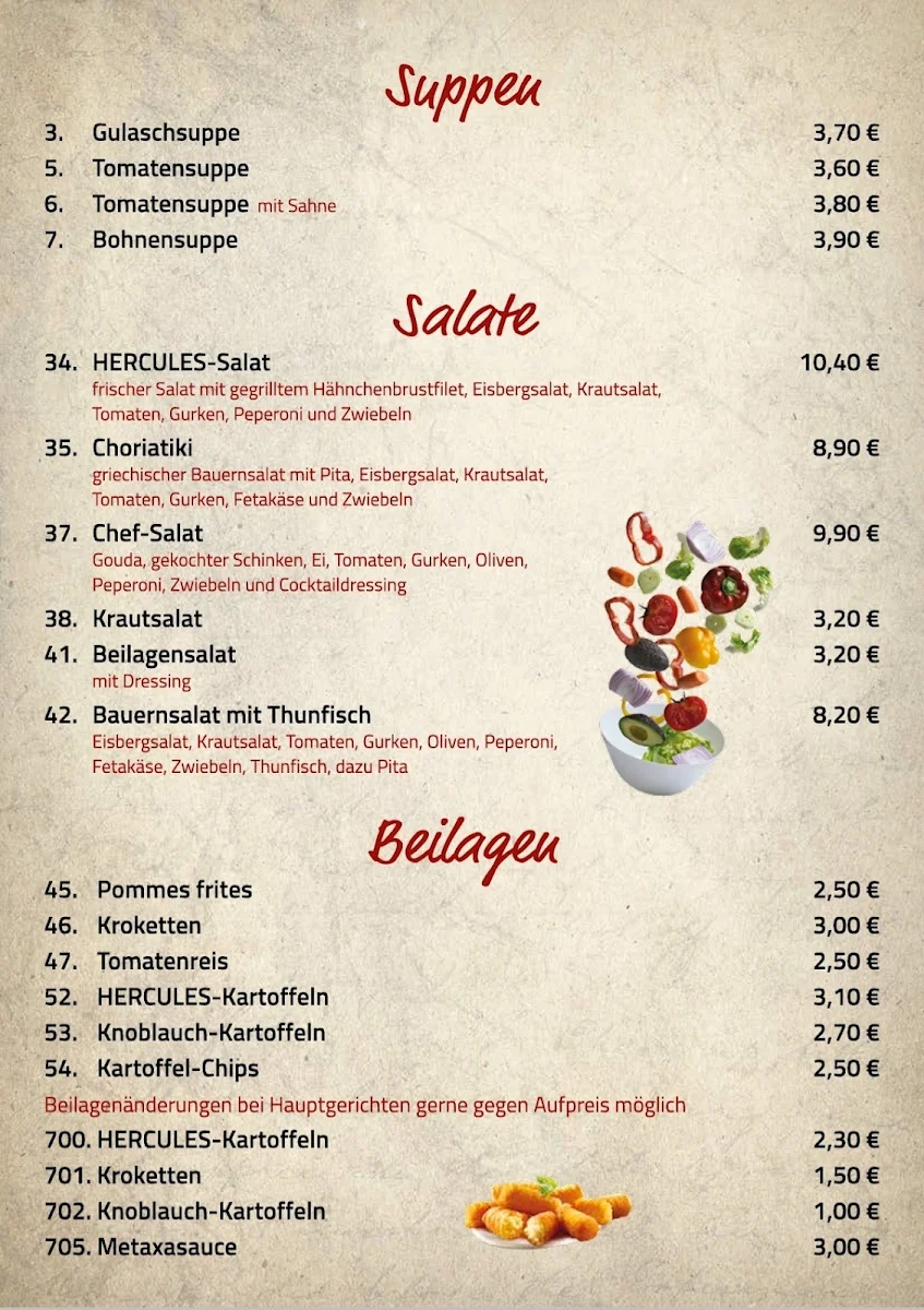 Speisekarte, Restaurant Metaxa Spezial