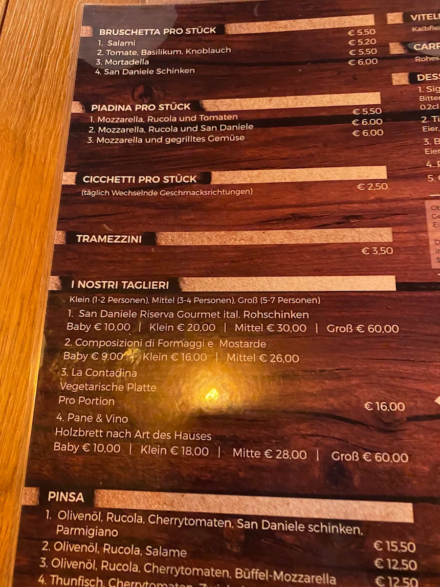 Speisekarte, Pane & Vino