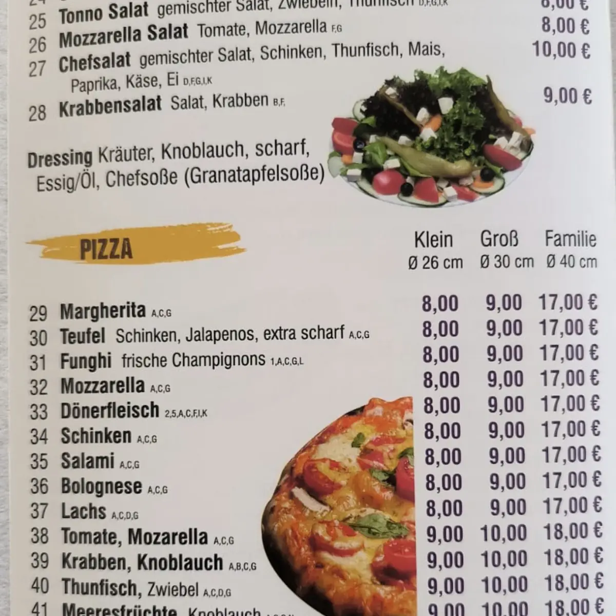 Speisekarte, Pizza Cino