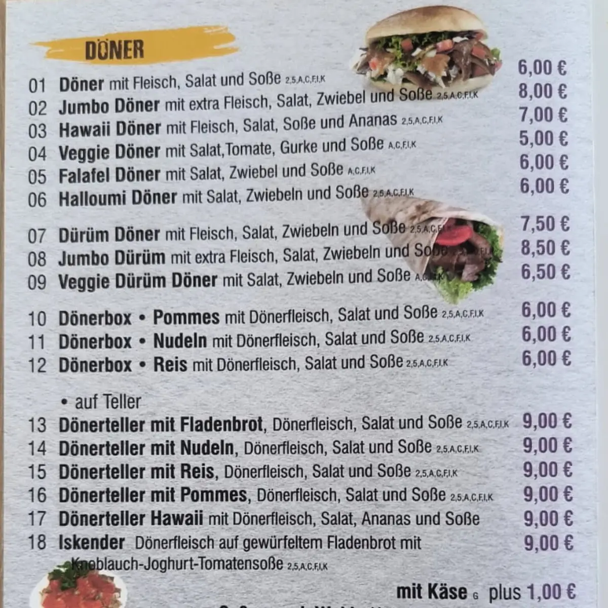 Speisekarte, Pizza Cino
