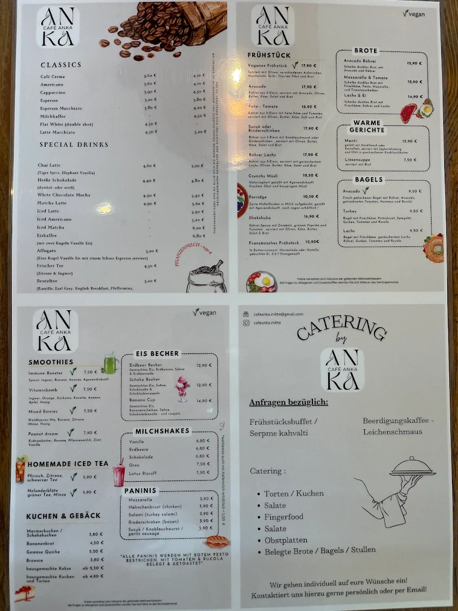 Speisekarte, Café Anka