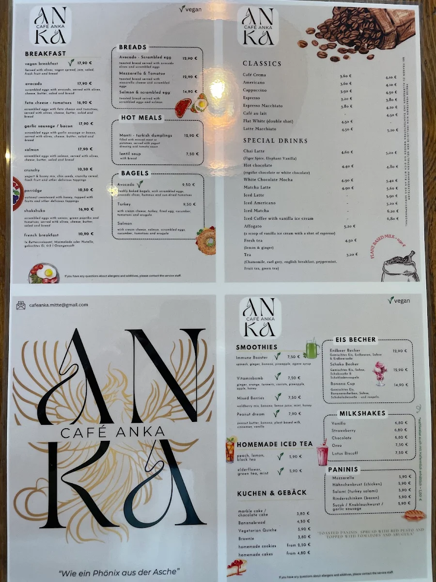 Speisekarte, Café Anka