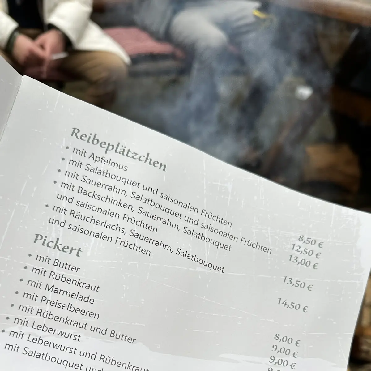 Speisekarte, Mühlcafé - im Holter Wald