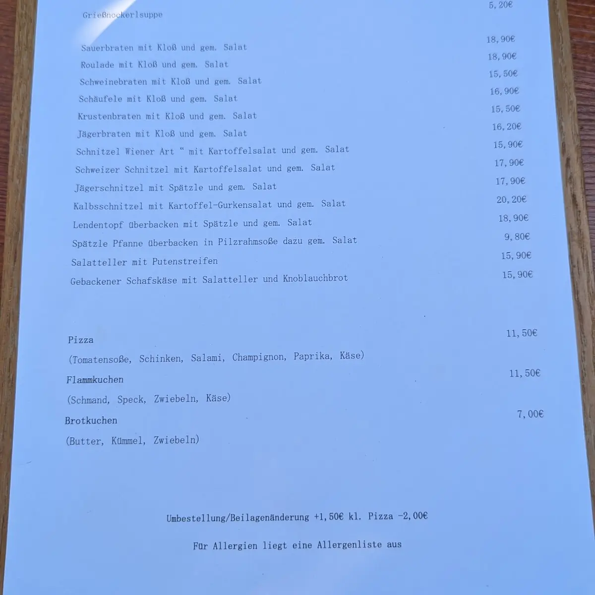 Speisekarte photo 1