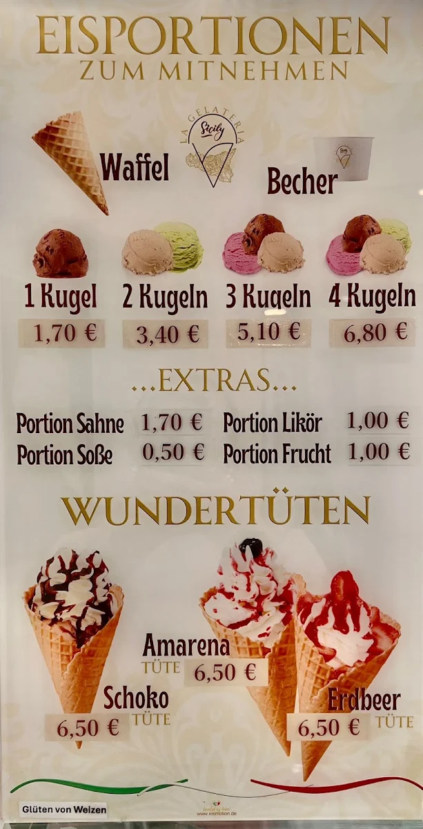 Speisekarte, La Gelateria Sicily
