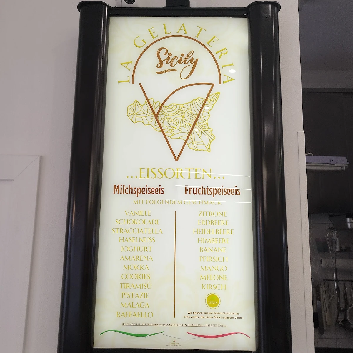 Speisekarte, La Gelateria Sicily