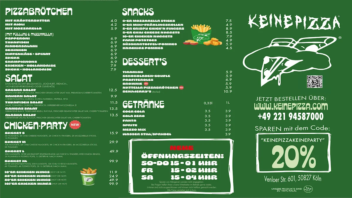 Speisekarte, keinepizza