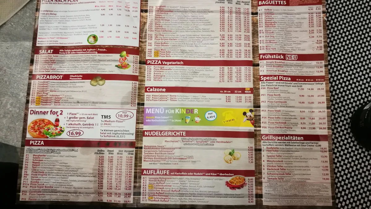 Speisekarte, Pizza Tornado Misburg
