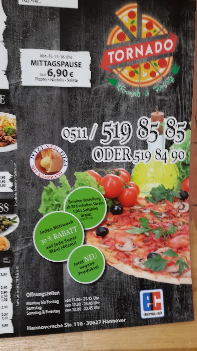 Speisekarte, Pizza Tornado Misburg