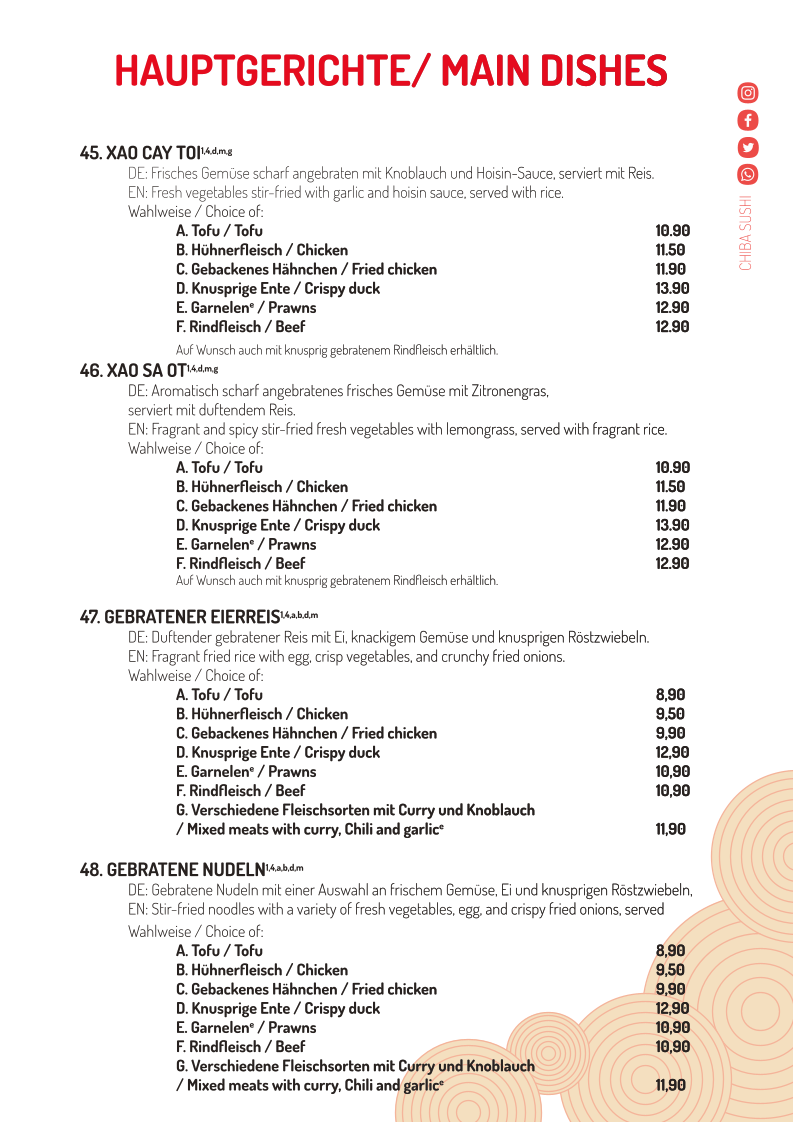 Speisekarte, Chiba Sushi