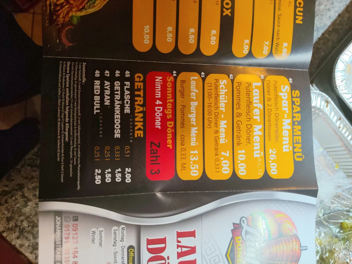 Speisekarte, Laufer Döner