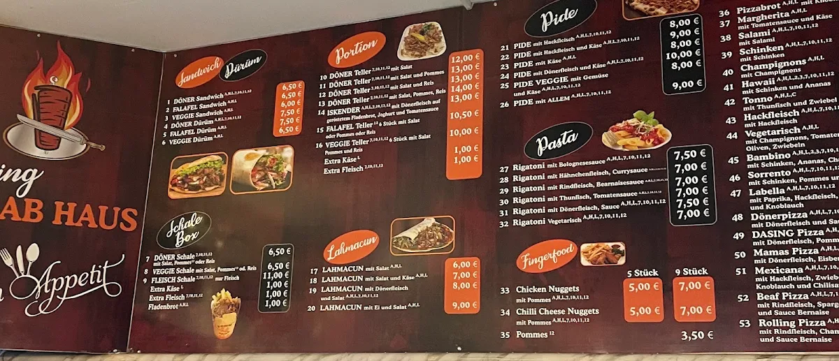 Speisekarte, Dasing Kebab Haus