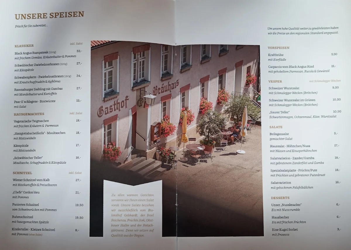 Speisekarte, Bräuhaus Zussdorf