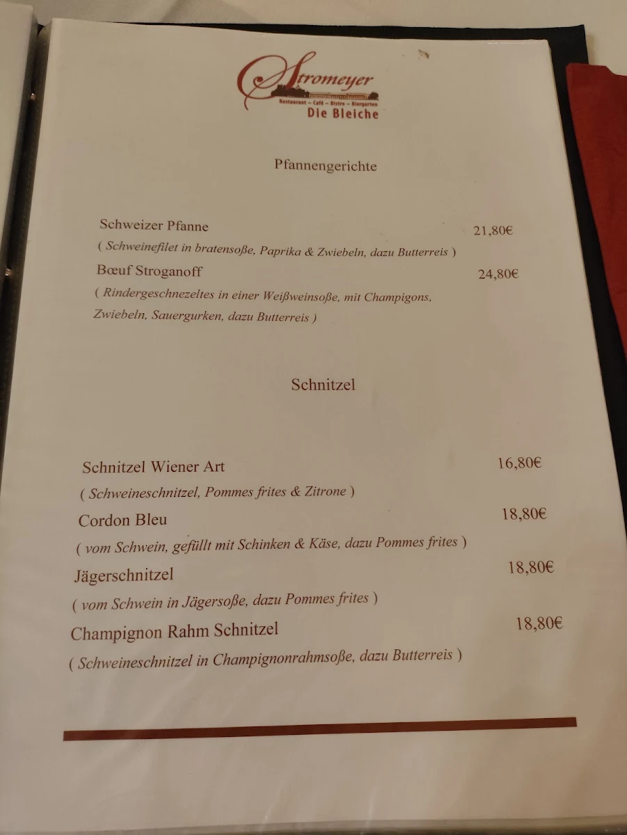 Speisekarte, Stromeyer - Die Bleiche Restaurant
