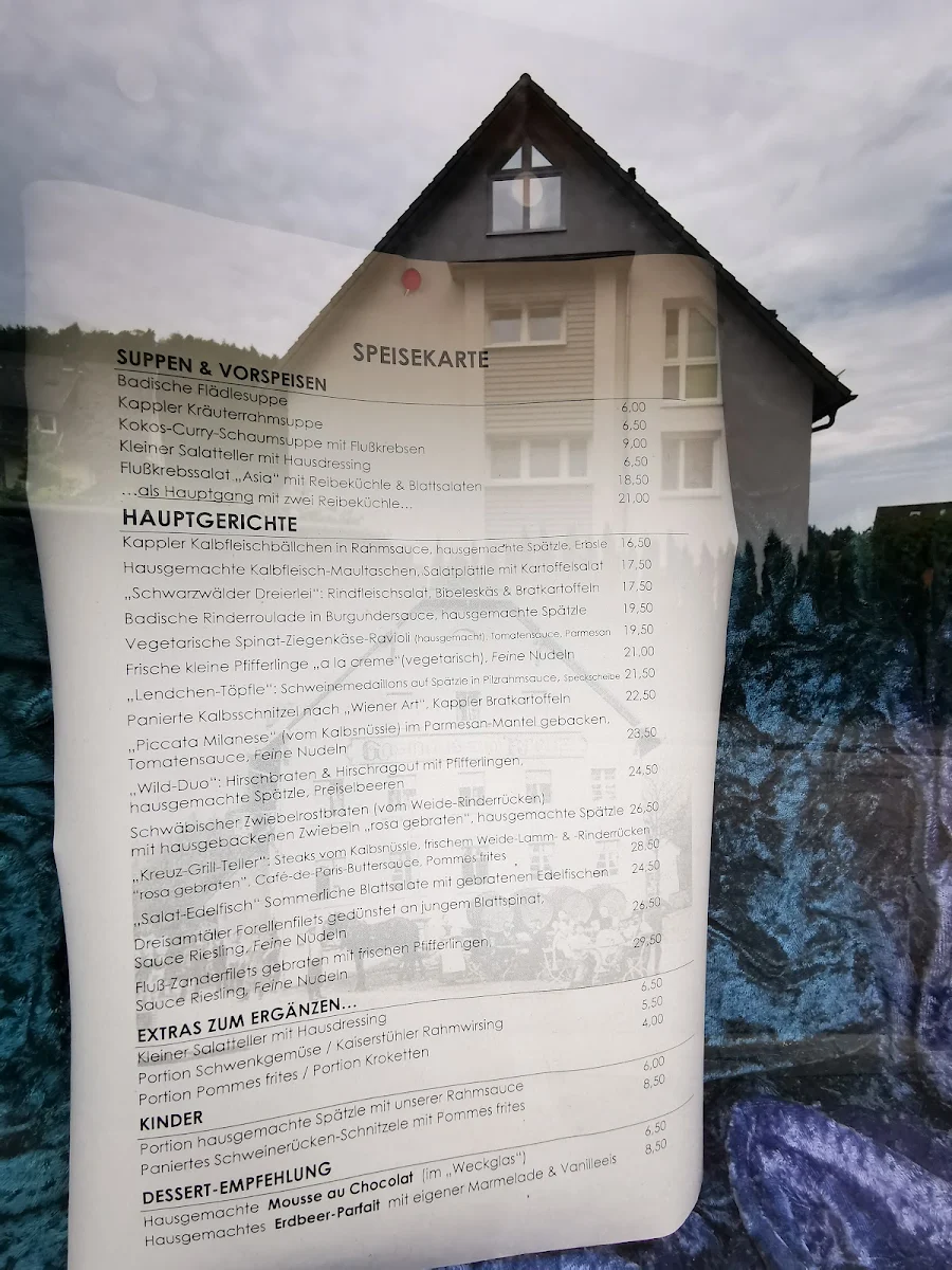 Speisekarte, Gasthaus Zum Kreuz