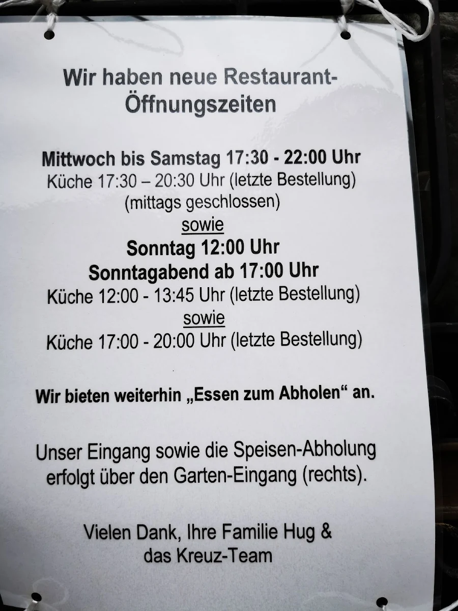 Speisekarte, Gasthaus Zum Kreuz