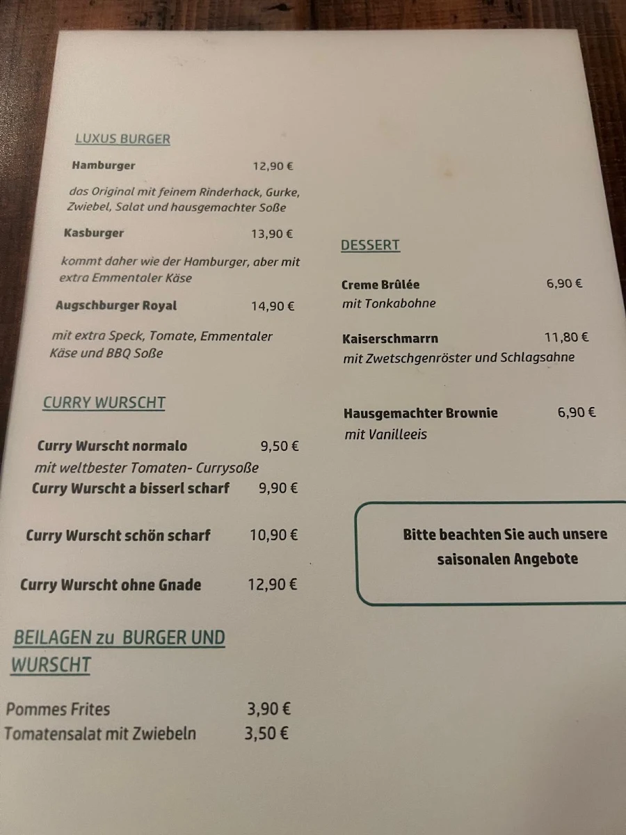 Speisekarte, Wirtshaus am Dom