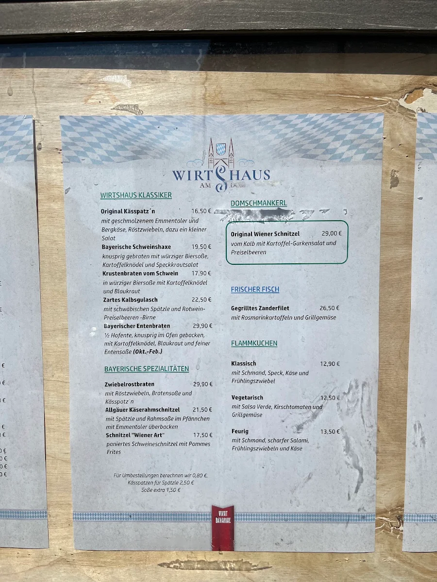 Speisekarte, Wirtshaus am Dom