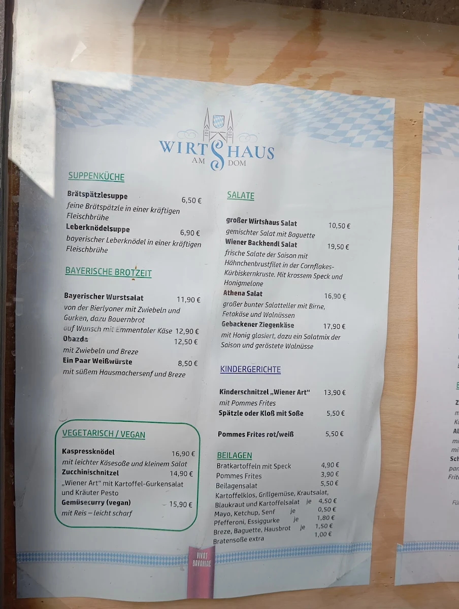 Speisekarte, Wirtshaus am Dom