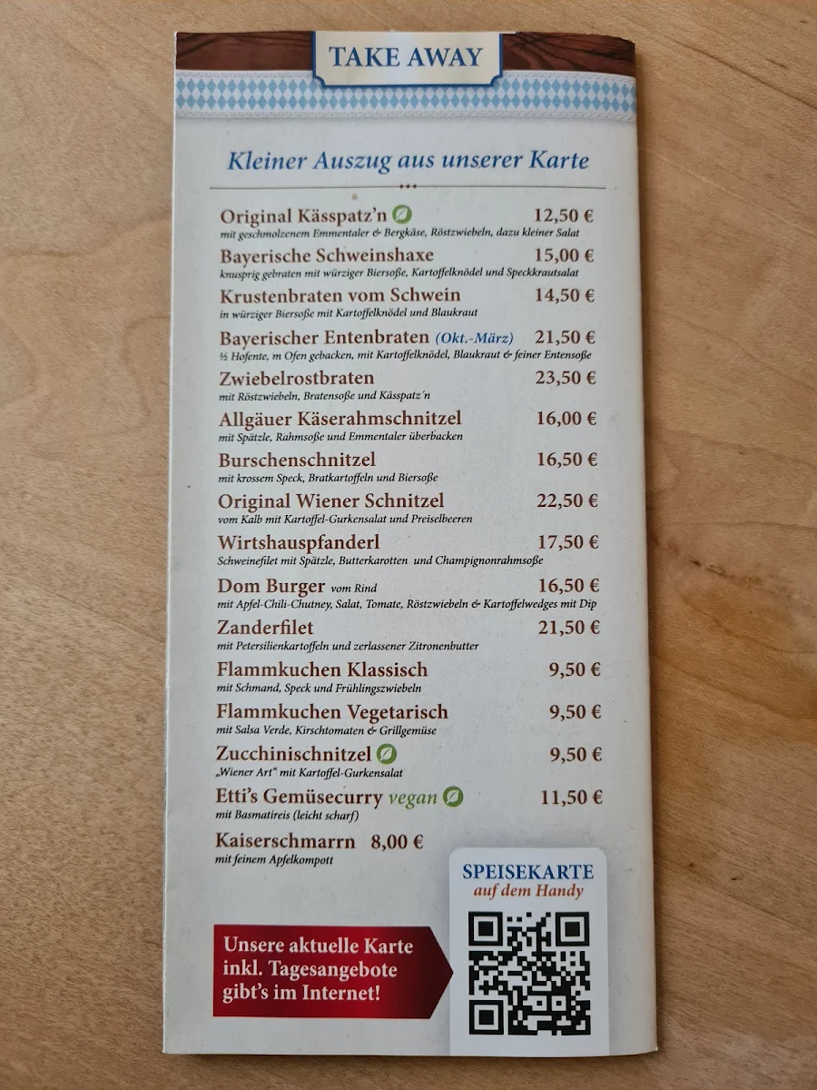 Speisekarte, Wirtshaus am Dom