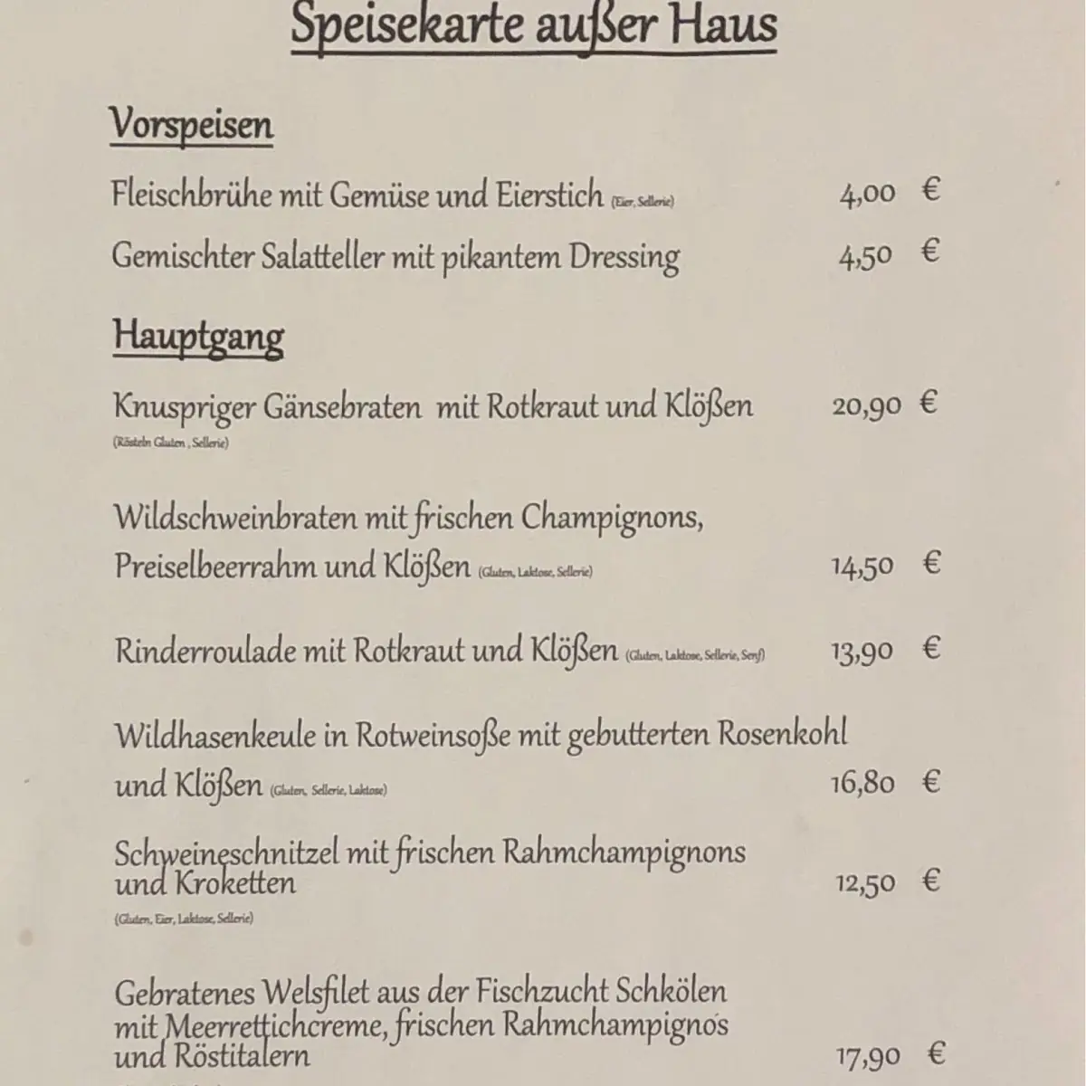 Speisekarte, Restaurant & Camping "Am Töpferberg" - Franziska Rossbach