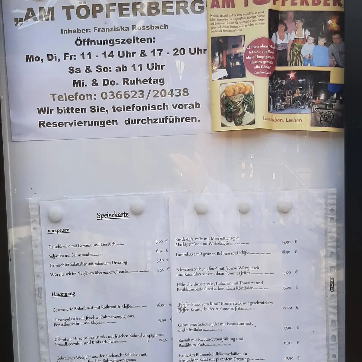 Speisekarte, Restaurant & Camping "Am Töpferberg" - Franziska Rossbach