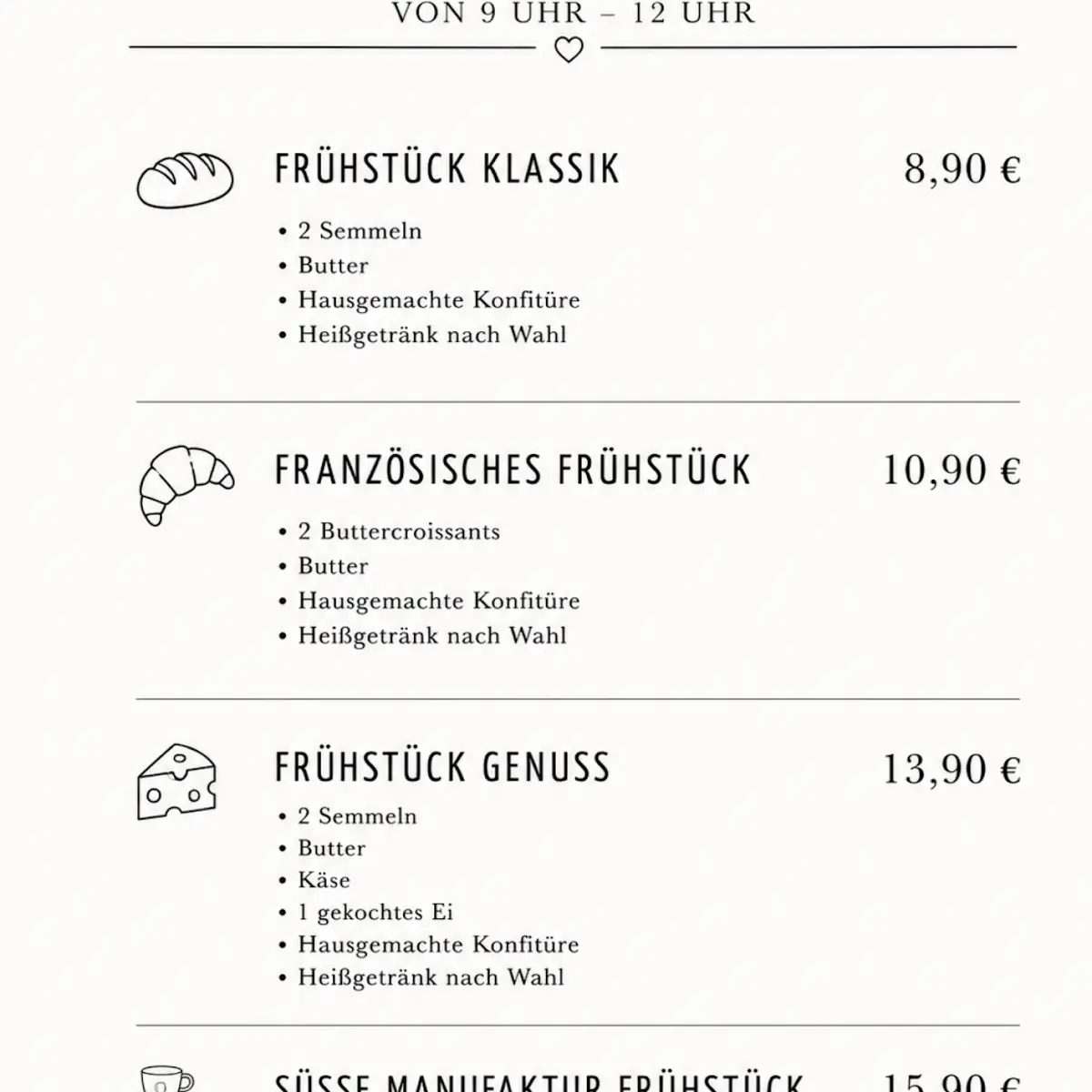 Speisekarte, Süße Manufaktur