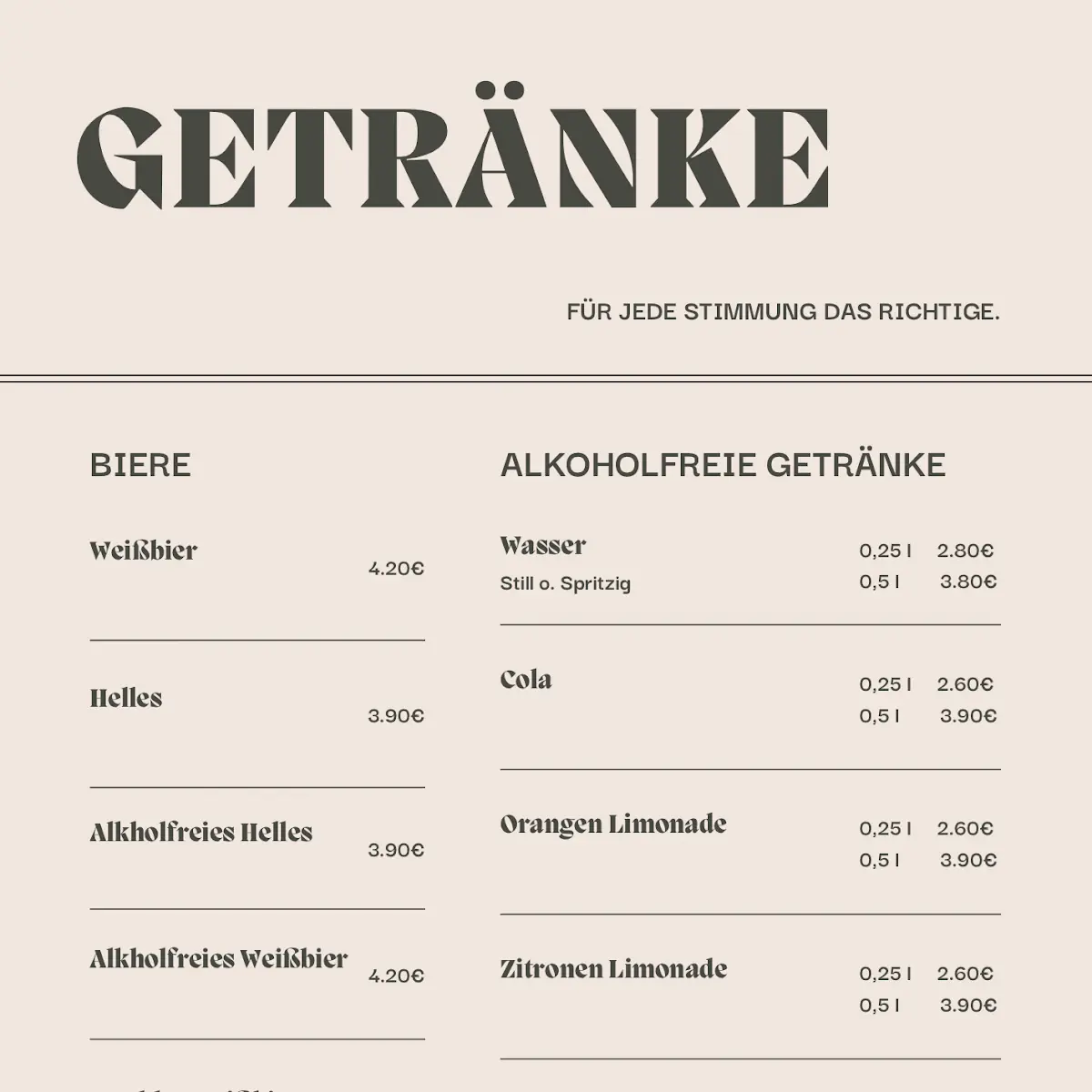Speisekarte, Süße Manufaktur