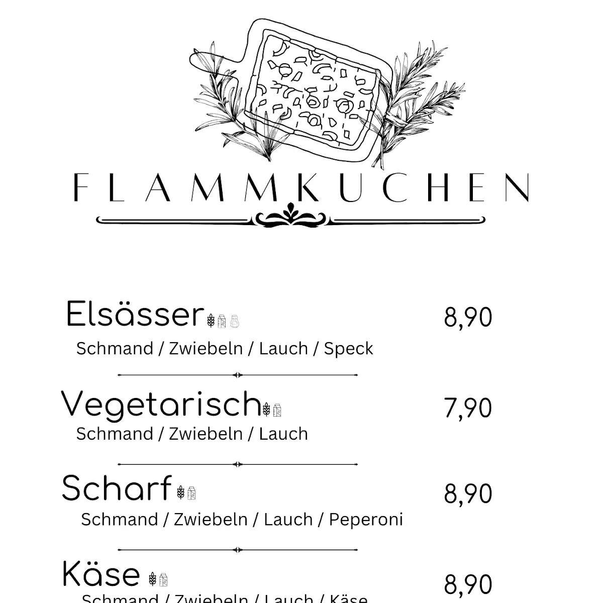 Speisekarte, Süße Manufaktur