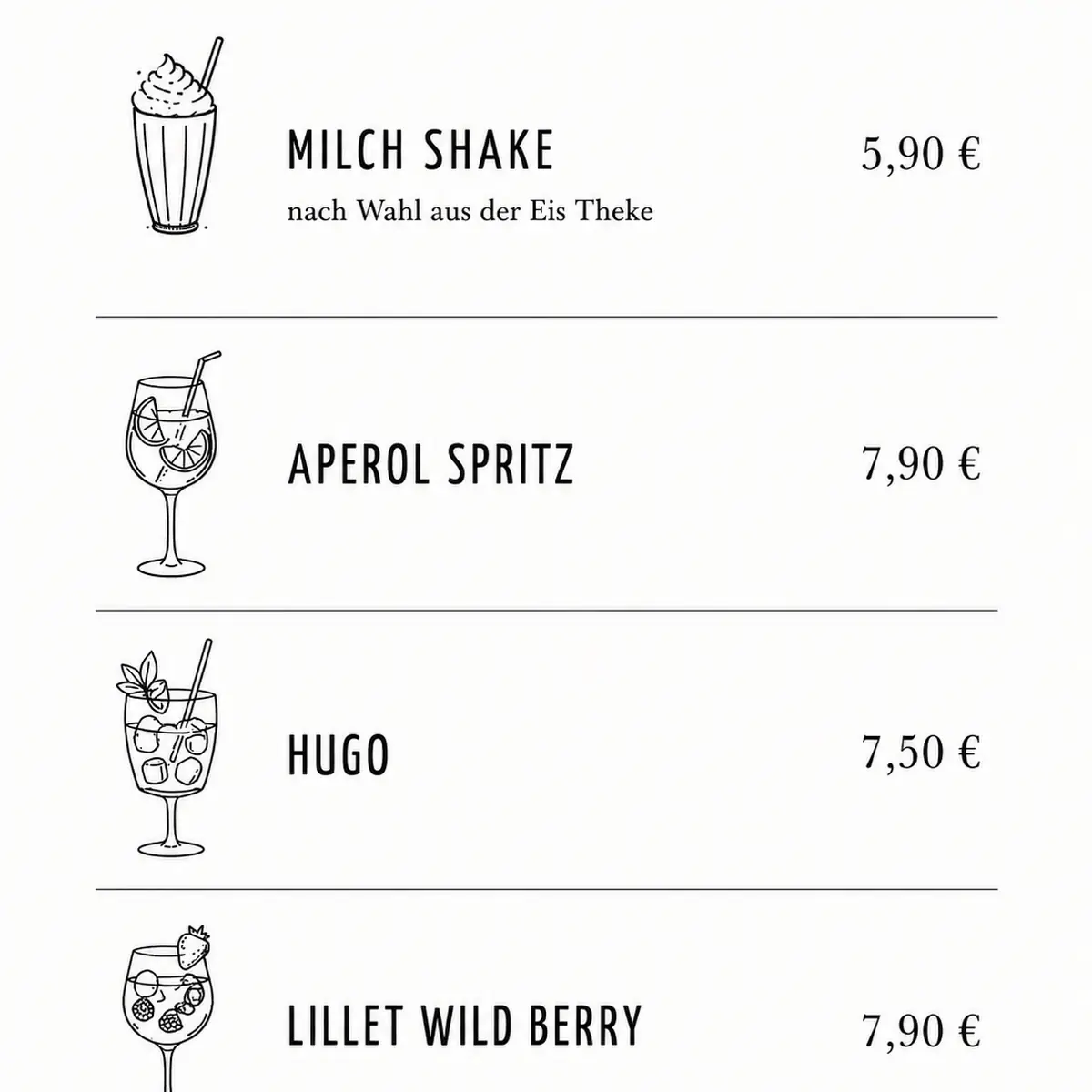 Speisekarte, Süße Manufaktur