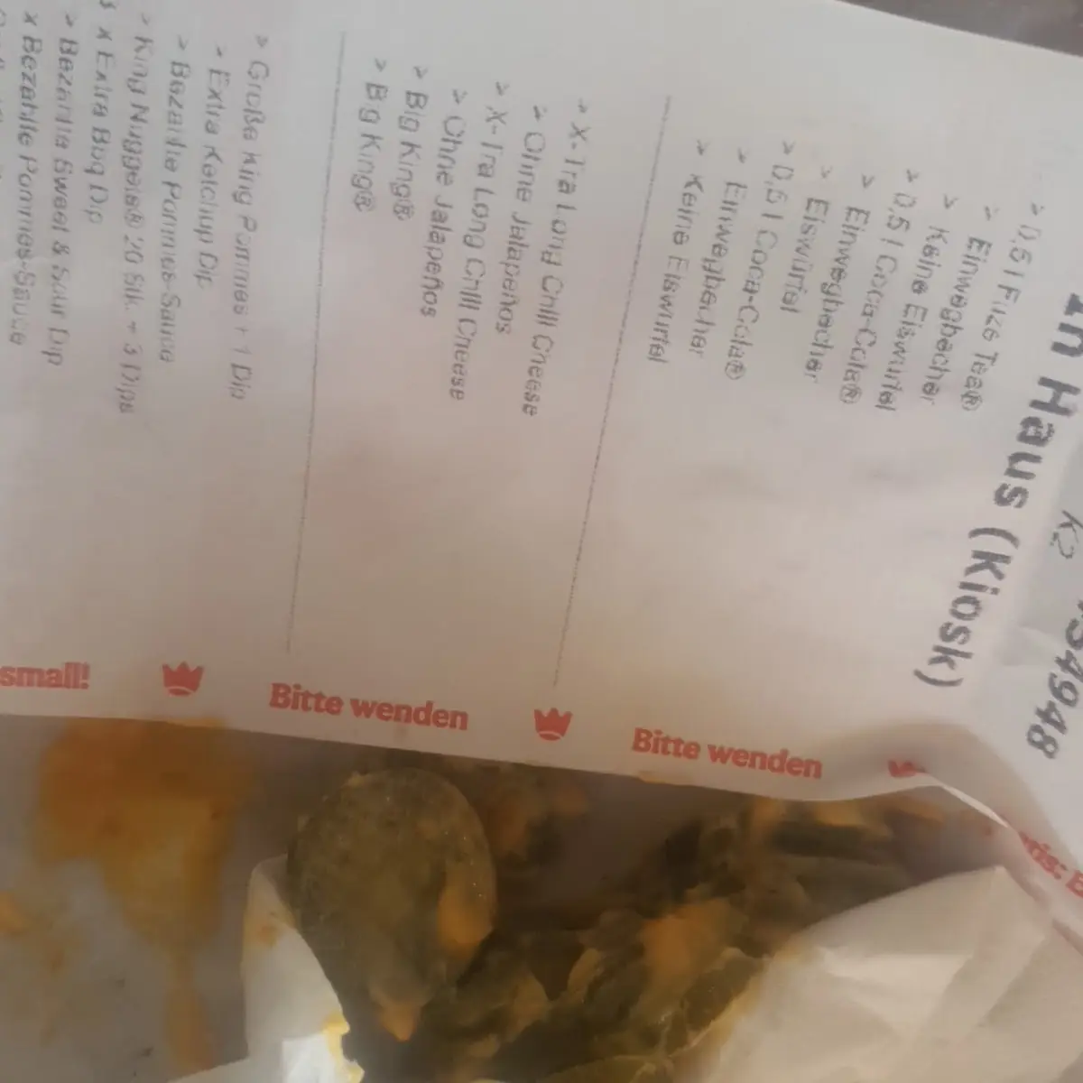 Speisekarte, Burger King Eckernförde