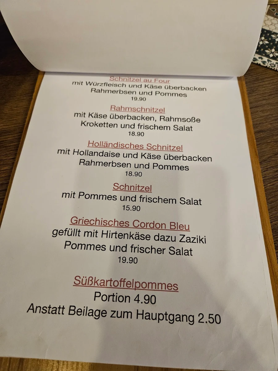 Speisekarte, Landgasthaus Jägerstube