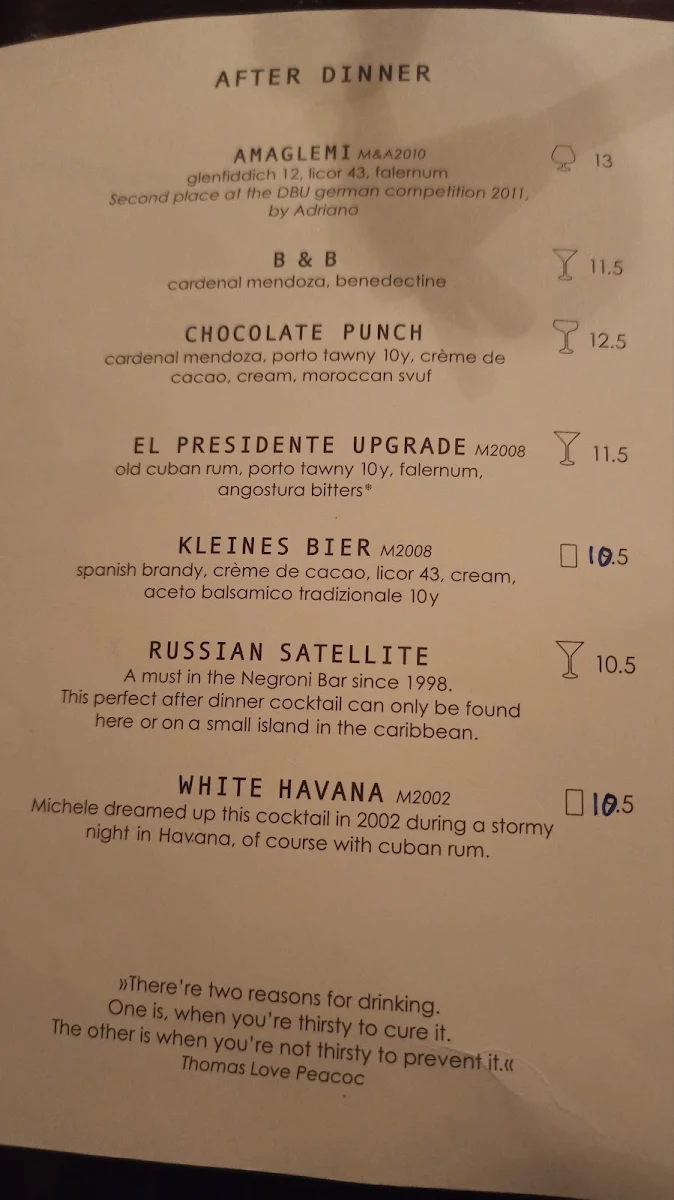 Speisekarte, Negroni Bar