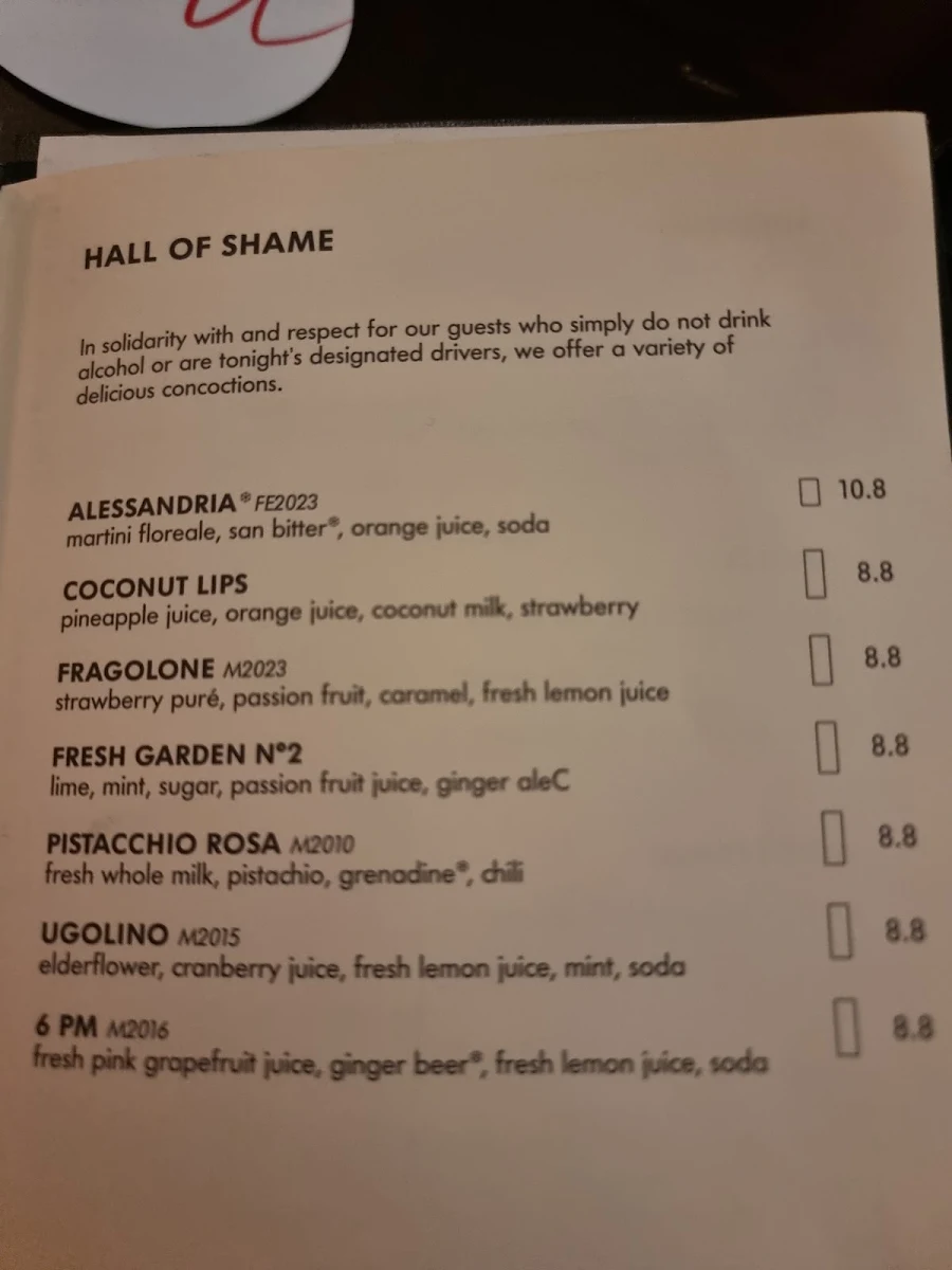 Speisekarte, Negroni Bar