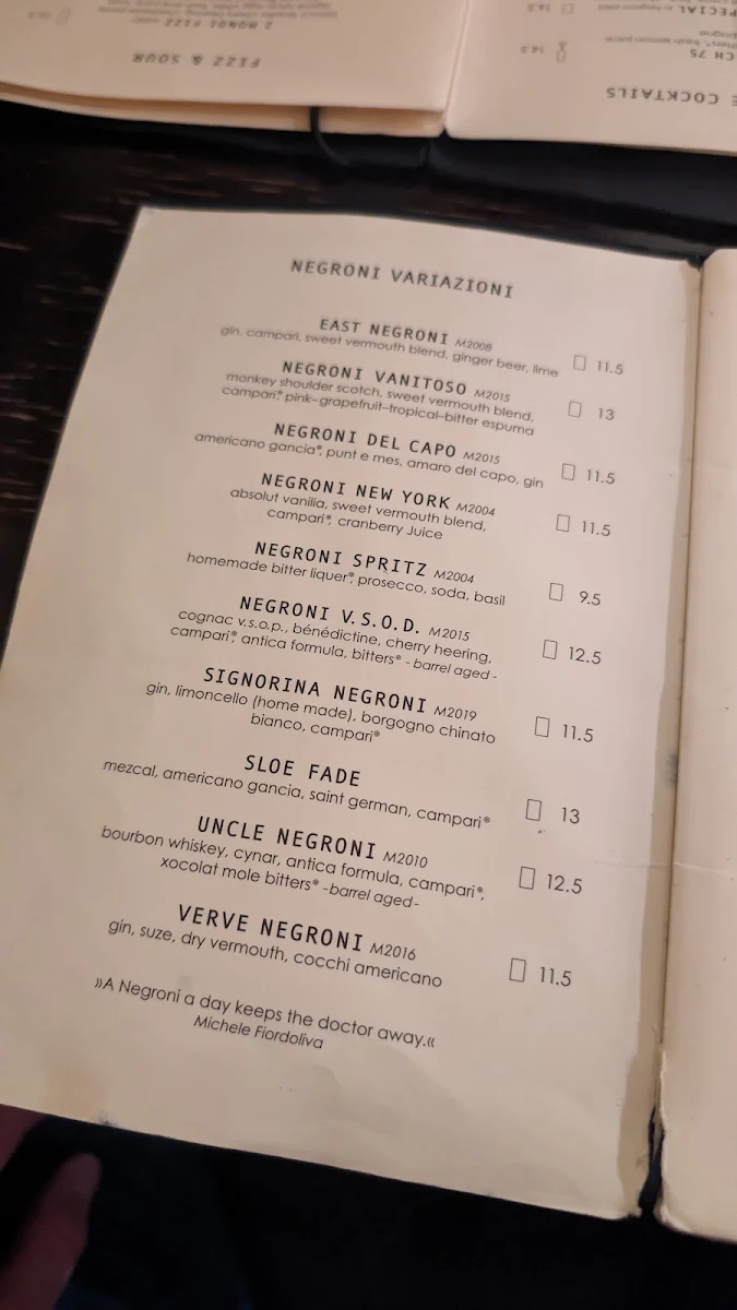 Speisekarte, Negroni Bar