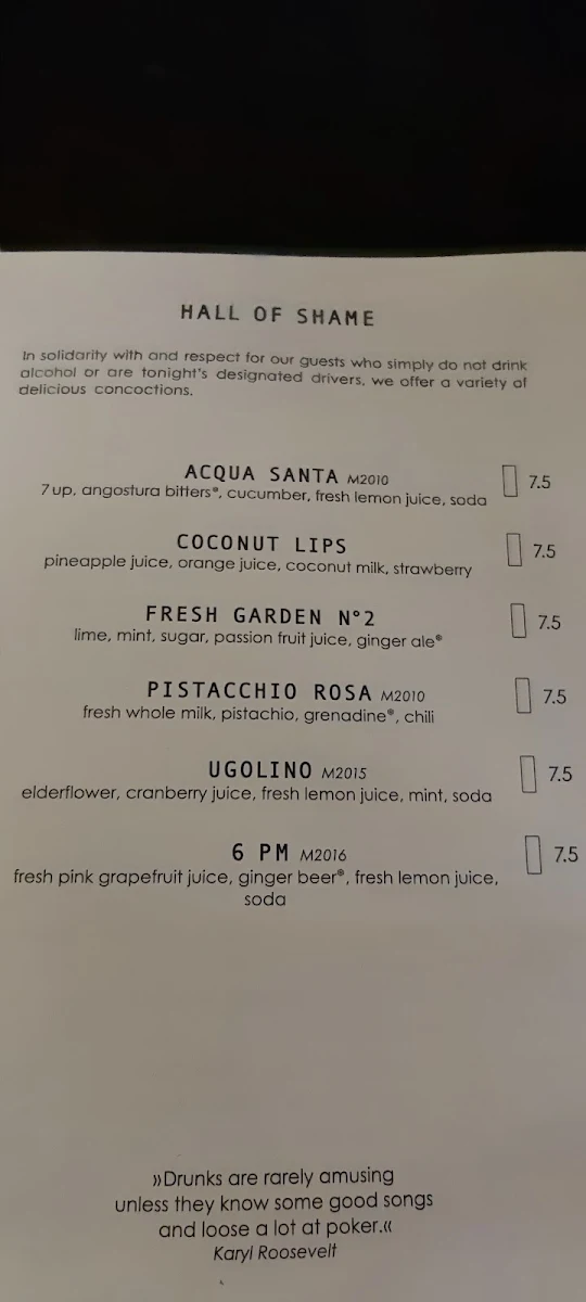 Speisekarte, Negroni Bar