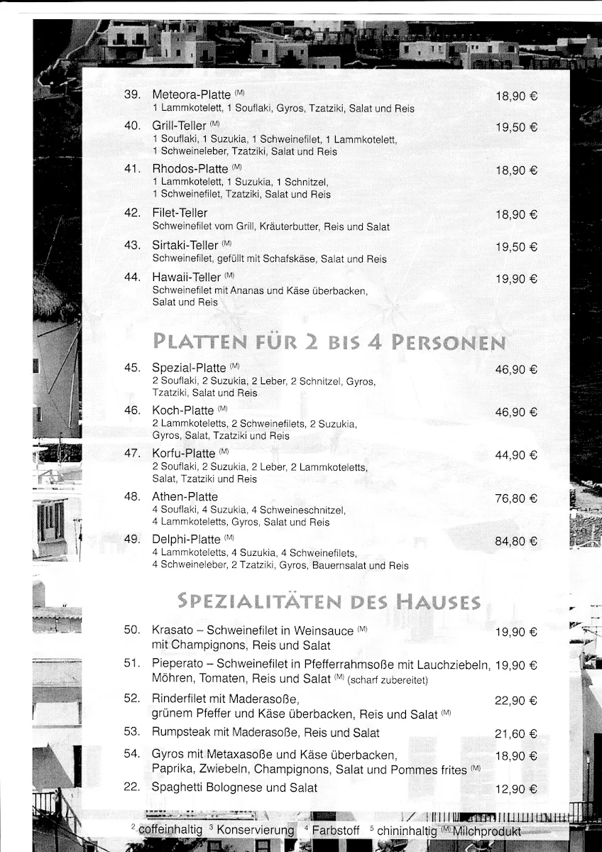 Speisekarte, Restaurant Syrtaki