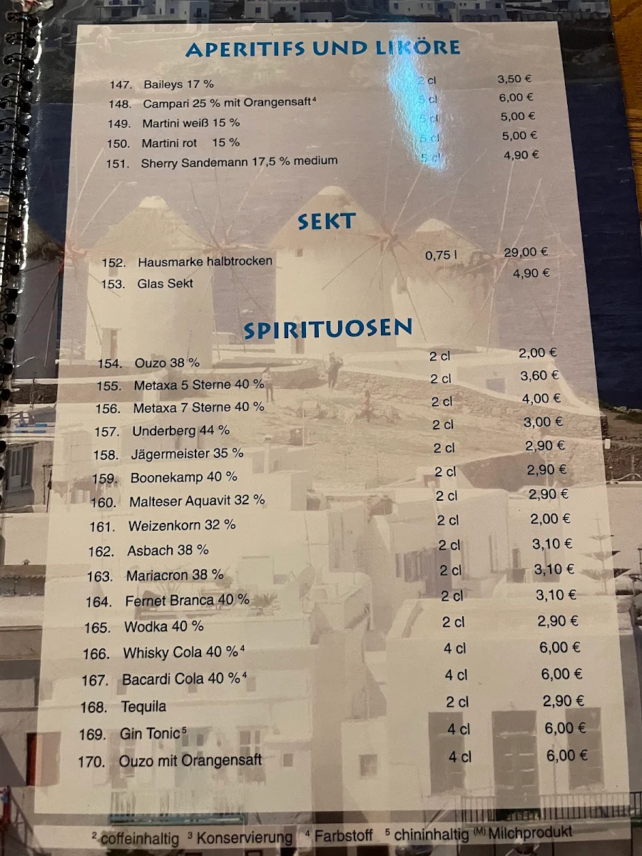 Speisekarte, Restaurant Syrtaki