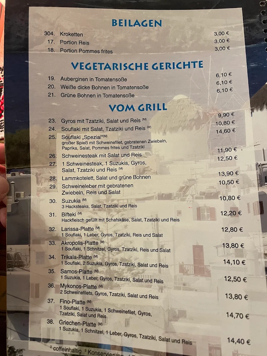 Speisekarte, Restaurant Syrtaki