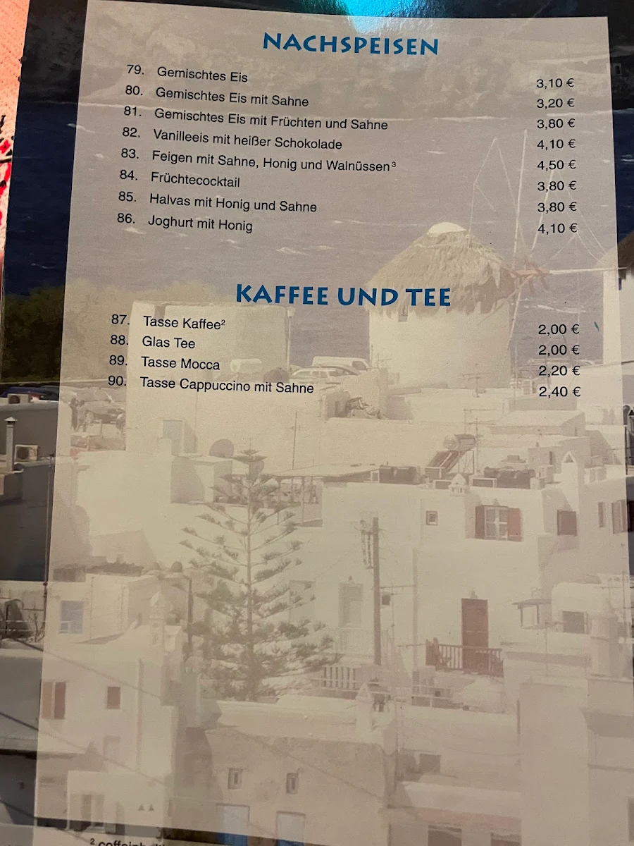 Speisekarte, Restaurant Syrtaki
