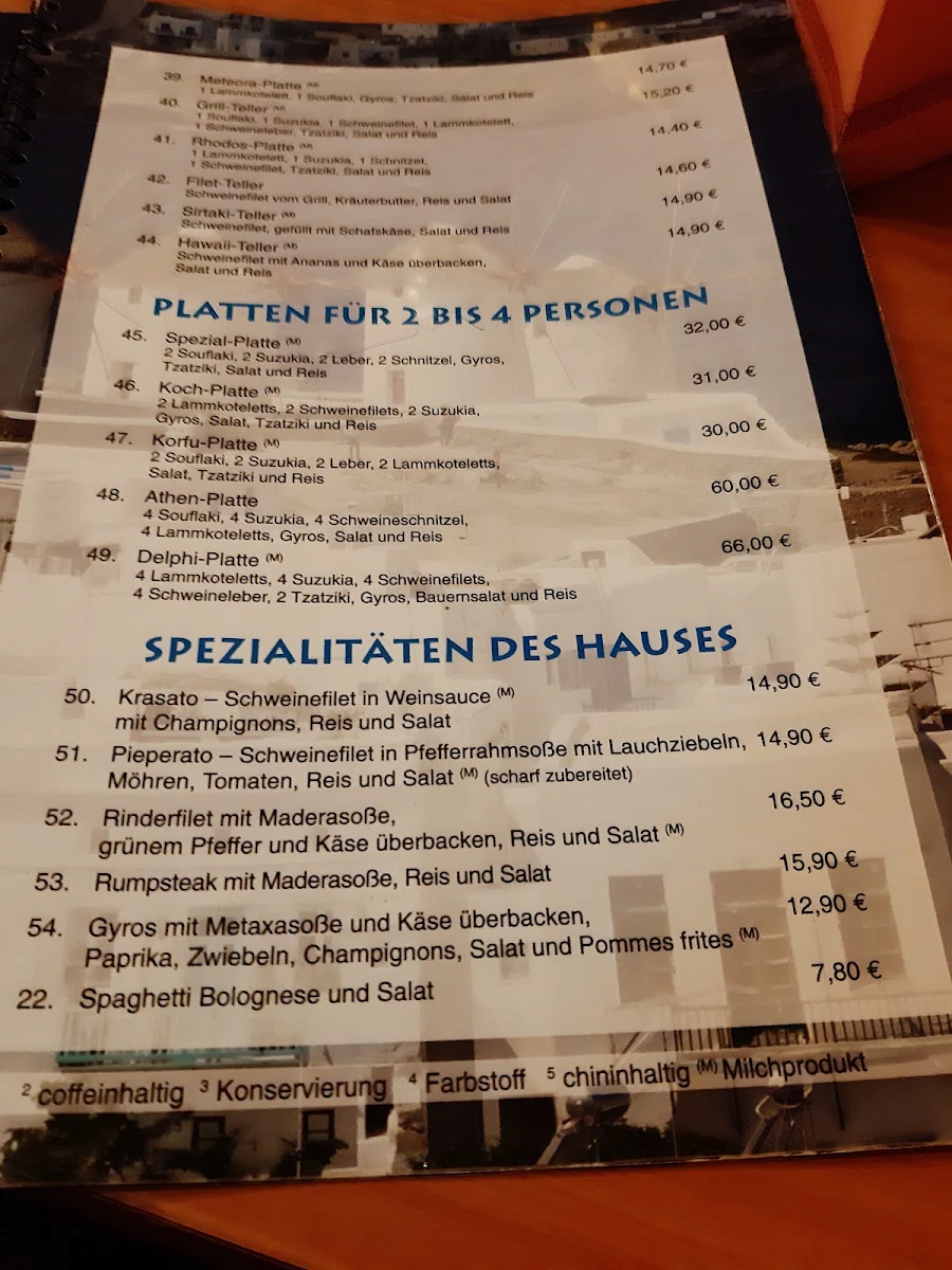 Speisekarte, Restaurant Syrtaki