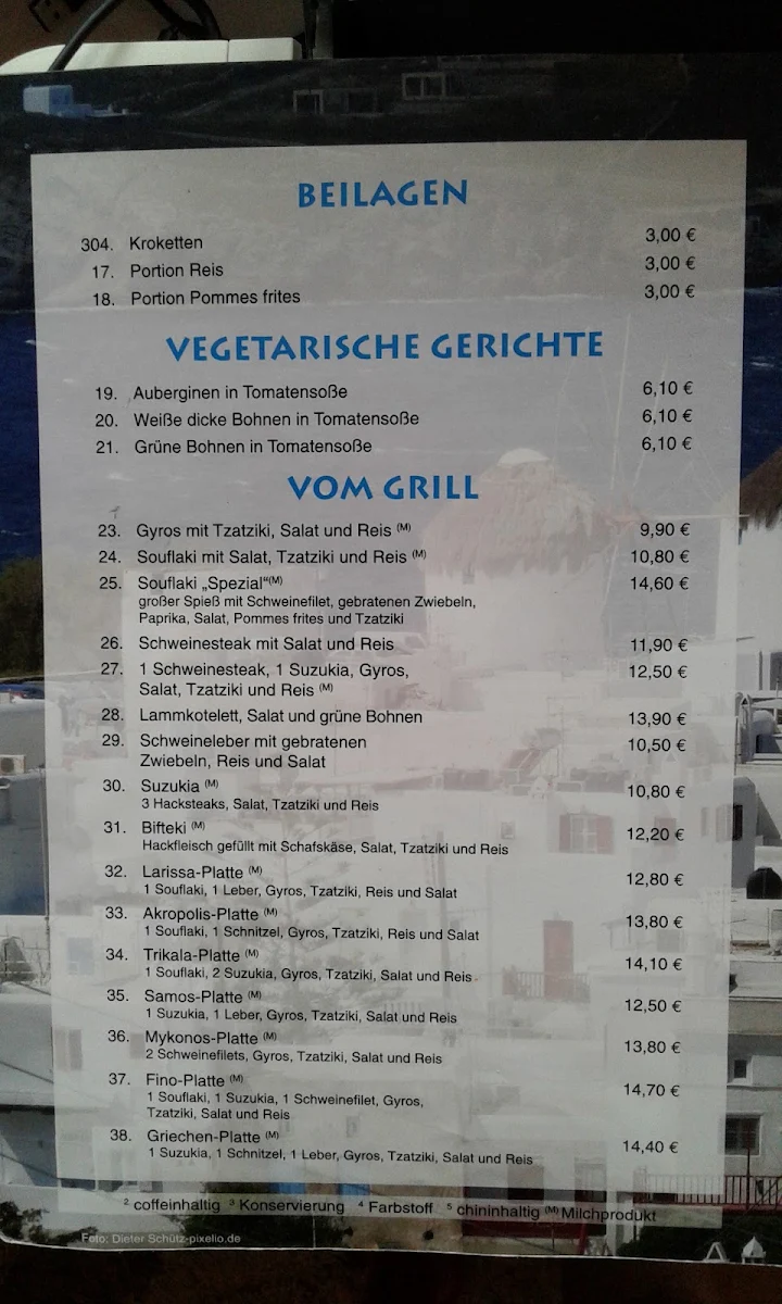 Speisekarte, Restaurant Syrtaki