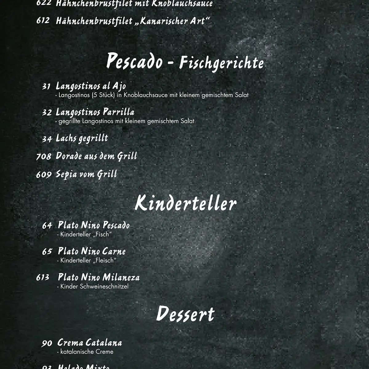 Speisekarte, El Cazador Steakhouse