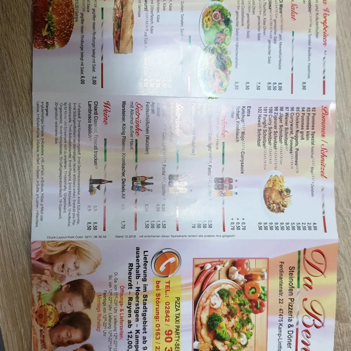 Speisekarte, Pizzeria Dello Chef 🍕