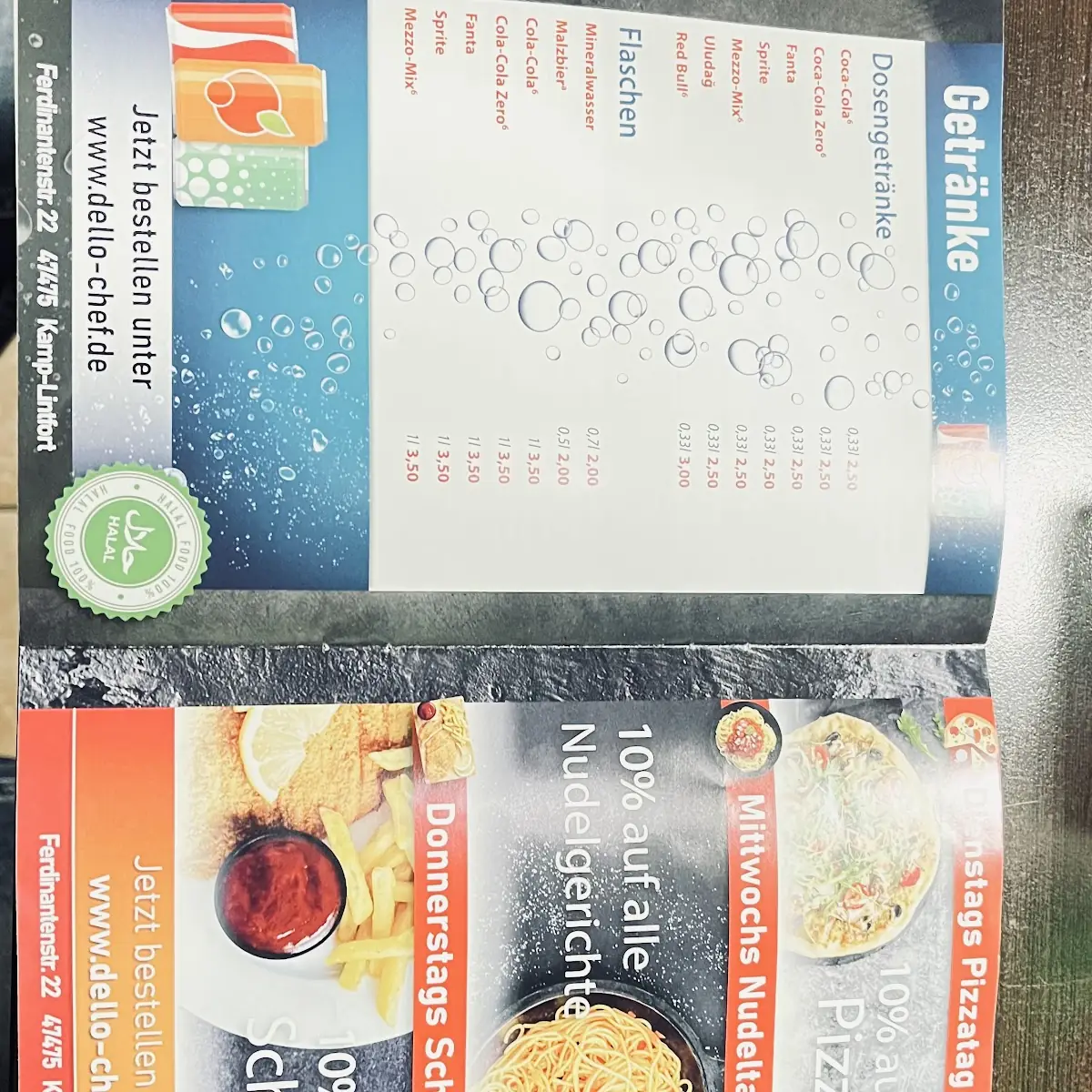 Speisekarte, Pizzeria Dello Chef 🍕
