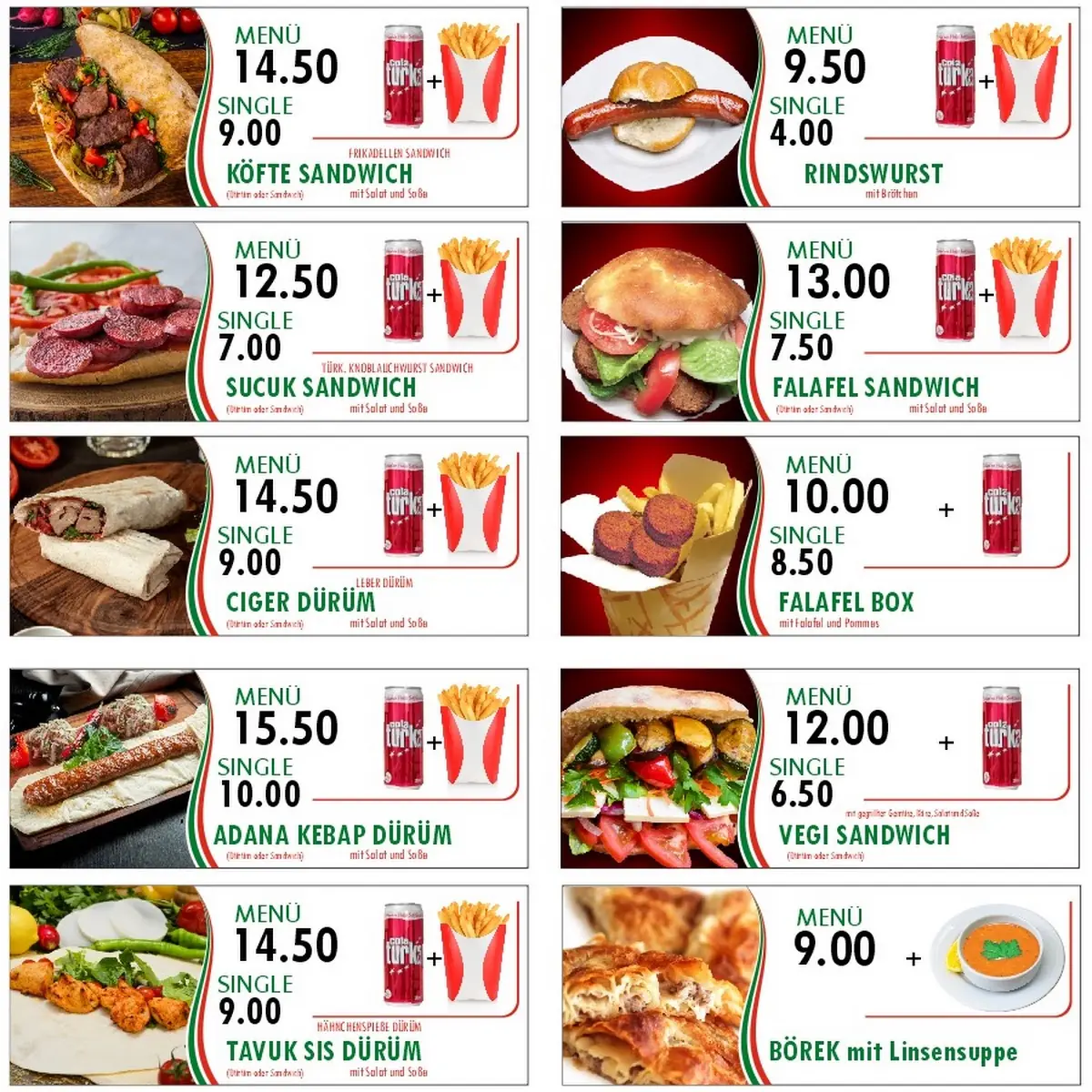 Speisekarte, Köfteci Hamza Kebabcı ciğerci Hamza
